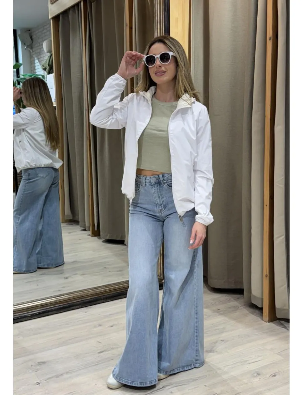 Chaqueta bomber reversible blanco-crudo