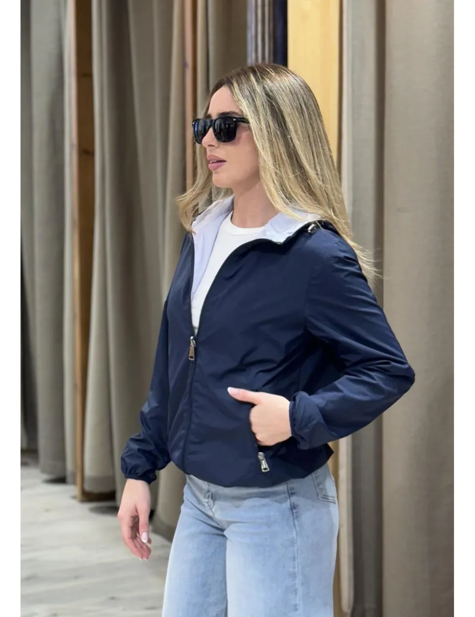 Chaqueta bomber reversible marino-celeste