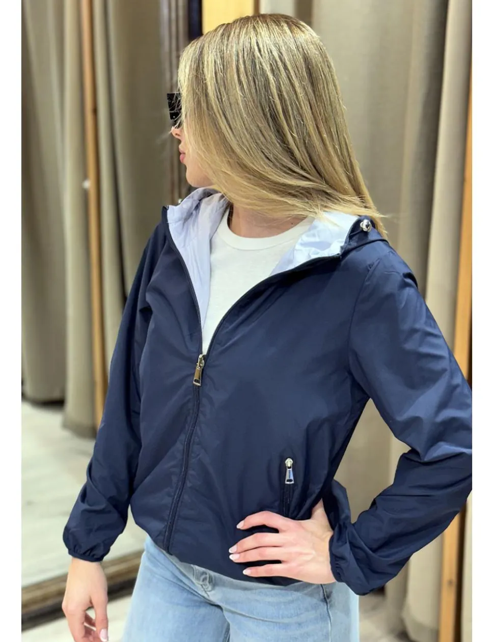 Chaqueta bomber reversible marino-celeste