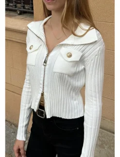 Chaqueta canalé dos bolsillos blanca