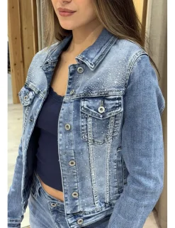 Chaqueta tejana brillos azul denim