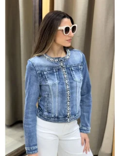 Chaqueta tejana perlas azul denim