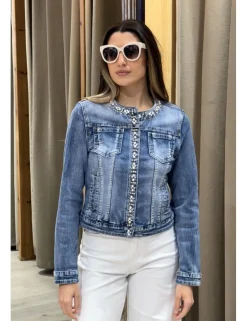 Chaqueta tejana perlas azul denim