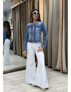 Chaqueta tejana perlas azul denim