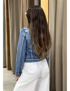Chaqueta tejana perlas azul denim