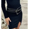Cinturón ancho tachas negro-plata