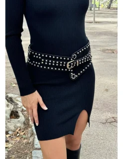 Cinturón ancho tachas negro-plata