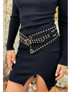 Cinturón ancho tachas negro-plata