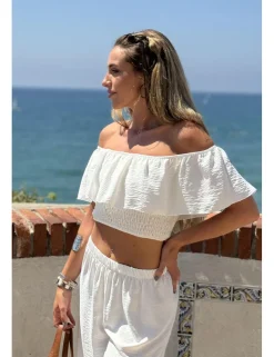 Crop top bardot blanco