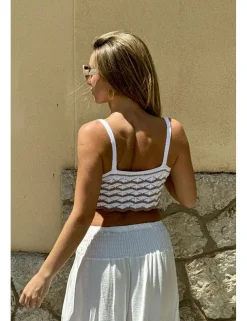 Crop top crochet blanco-cámel