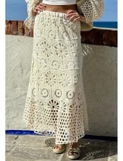 Falda larga ganchillo beige