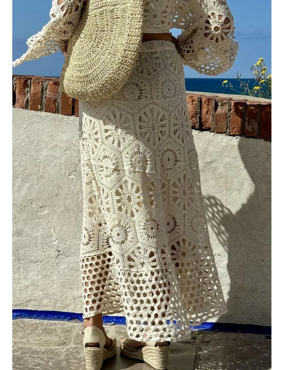 Falda larga ganchillo beige