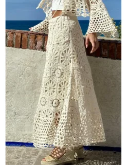 Falda larga ganchillo beige