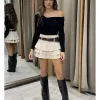 Falda mini volantes beige