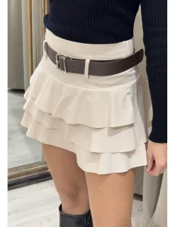 Falda mini volantes beige
