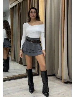 Falda mini volantes gris marengo