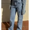 Jeans cargo wide leg azul delavado