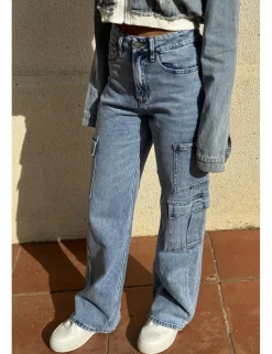 Jeans cargo wide leg azul delavado