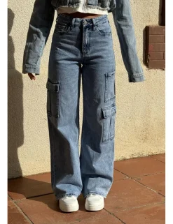 Jeans cargo wide leg azul delavado