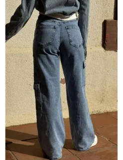 Jeans cargo wide leg azul delavado