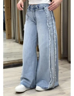 Jeans super wide leg brillos azul