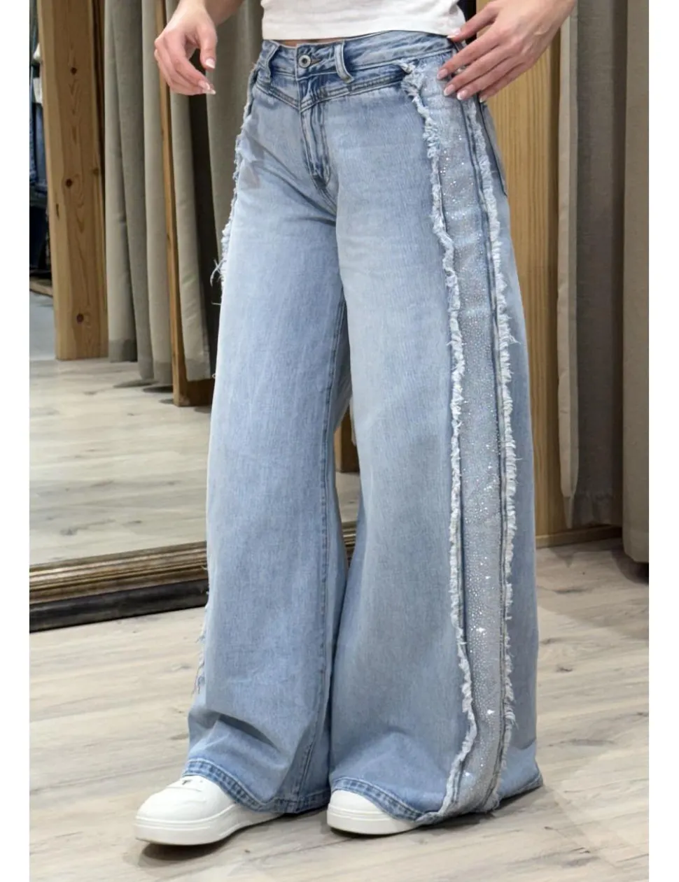 Jeans super wide leg brillos azul