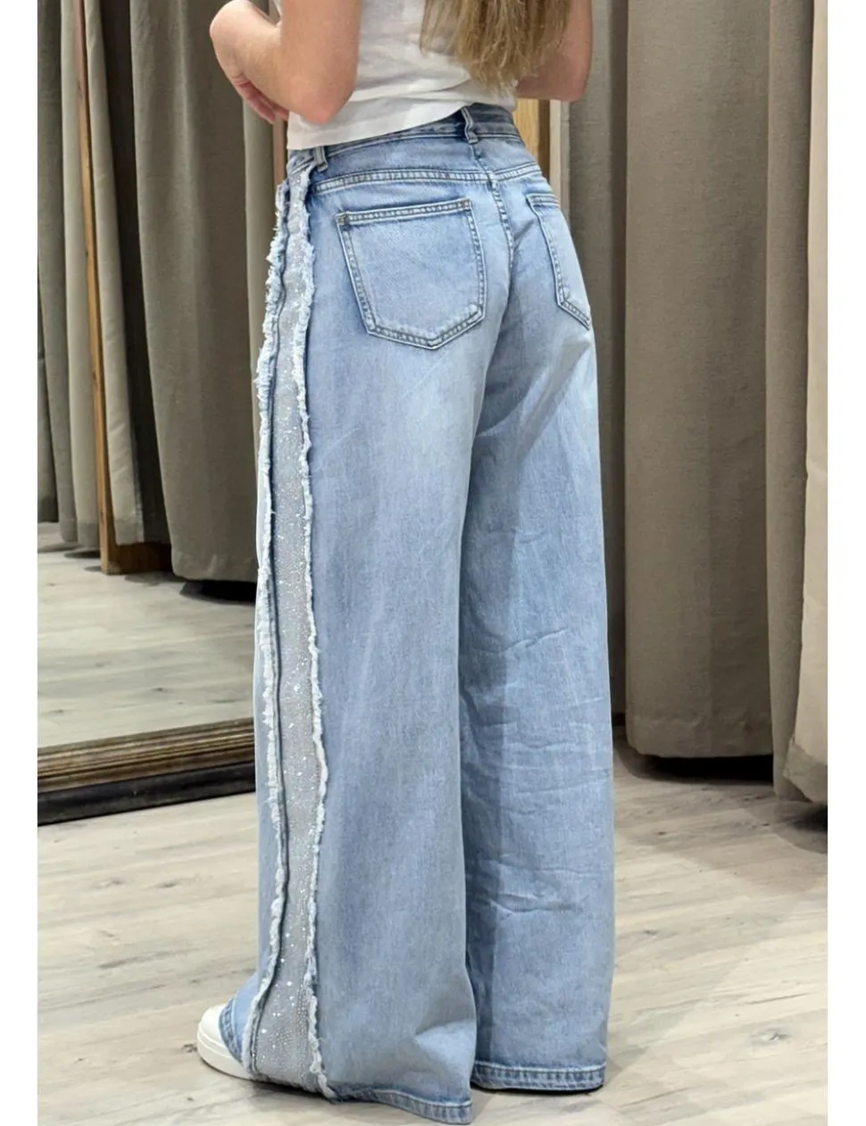 Jeans super wide leg brillos azul