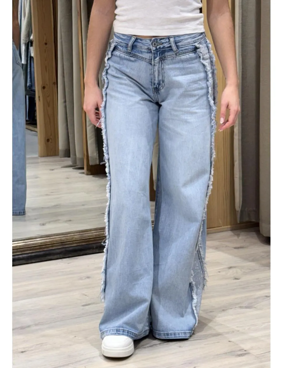 Jeans super wide leg brillos azul