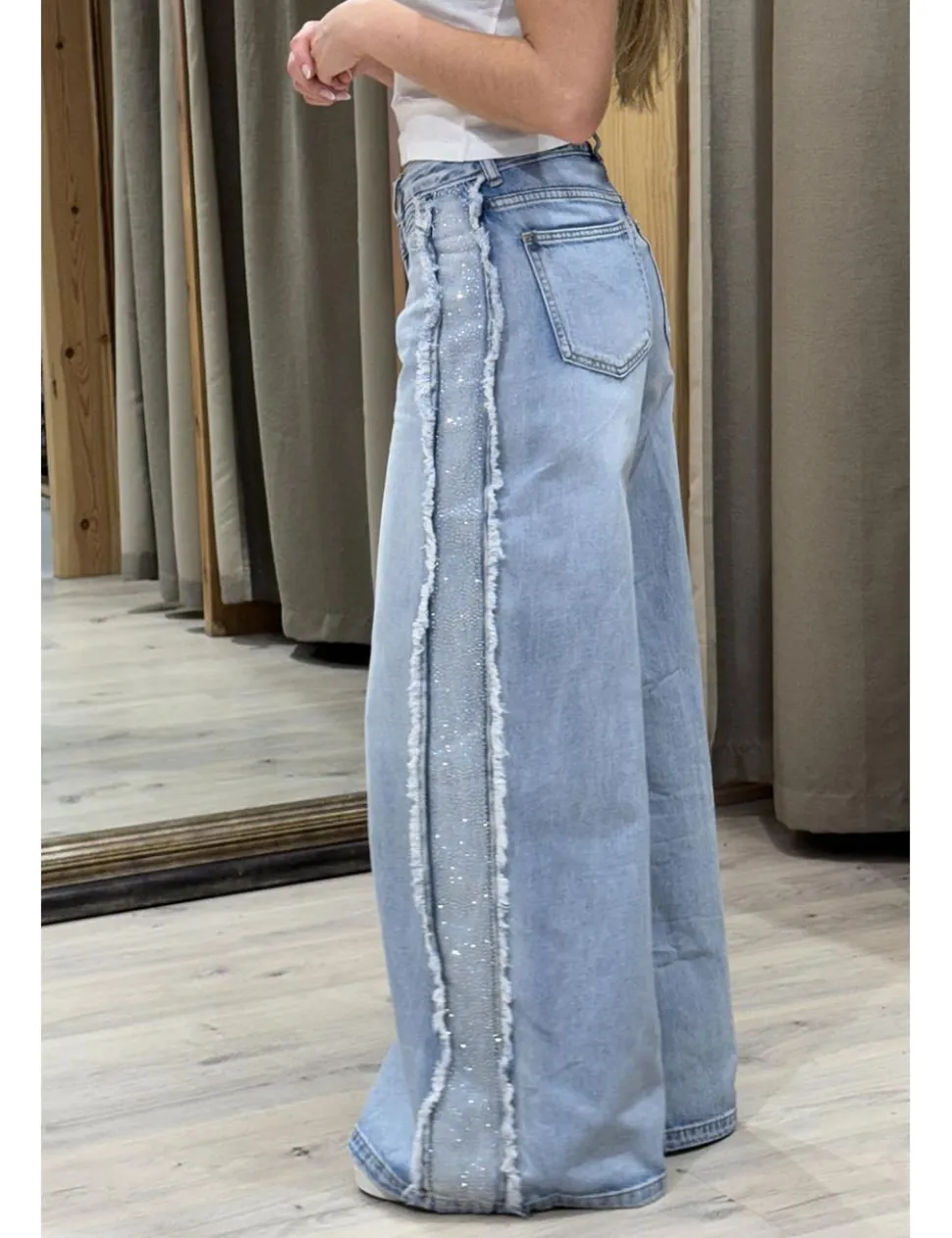 Jeans super wide leg brillos azul