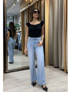 Jeans wide leg azul claro