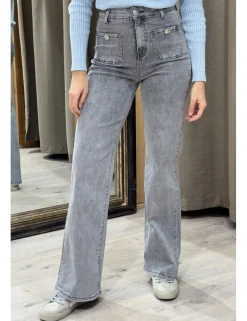 Jeans wide leg bolsillos gris
