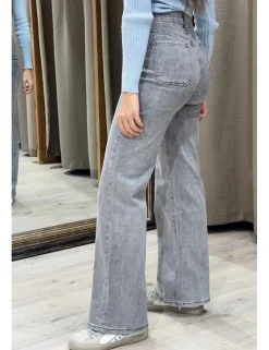 Jeans wide leg bolsillos gris