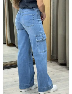 Jeans wide leg cargo azul lavado