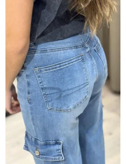 Jeans wide leg cargo azul lavado