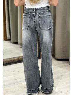 Jeans wide leg deshilachado gris