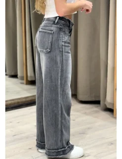 Jeans wide leg deshilachado gris