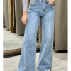 Jeans wide leg pinzas azul