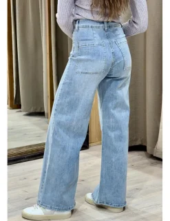 Jeans wide leg pinzas azul