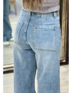 Jeans wide leg pinzas azul
