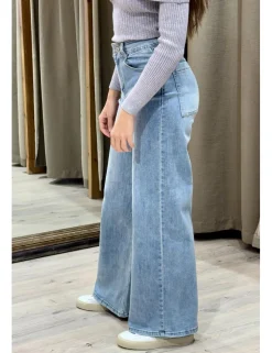 Jeans wide leg pinzas azul