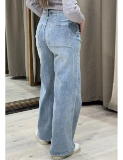 Jeans wide leg pinzas azul