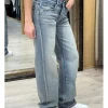 Jeans wide leg tachitas azul