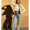 Jeans wideleg bajo deshilachado azul