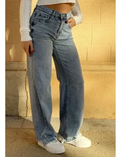 Jeans wideleg bajo deshilachado azul
