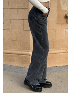 Jeans wideleg bajo deshilachado gris