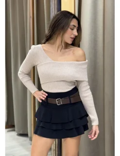 Jersey canalé asimétrico beige