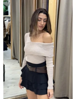 Jersey canalé asimétrico beige