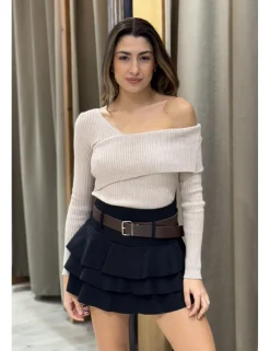 Jersey canalé asimétrico beige