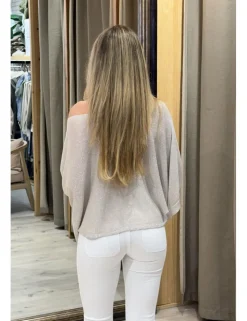 Jersey lúrex murciélago beige