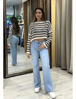 Jersey punto calado rayas crudo-negro